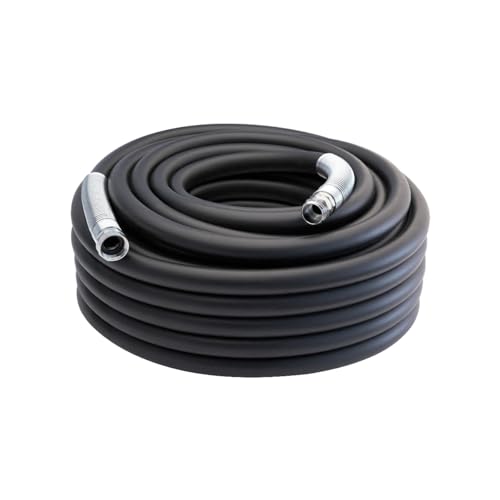 Image of Guitrees 2026 Upgraded Garden Hose 100FT x 3 /4 inch, Heavy Duty Rubber Water Hose with Five Layered Braiding, Swivel male and female Nickel-plated Brass Fittings, 1200PSI Burst, 300PSI Working (Black)