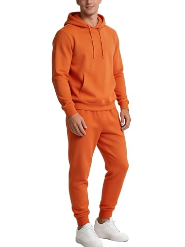 YiShiJie Orange Mens Sweatsuits 2 Piece Active Tracksuit Fleece Pullover and Sweatpant Midweight Set Jogger Outfit Casual Outerwear L