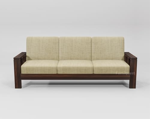 Image of Wooden Sofa Set 6 Seater for Living Room | Solid Sheesham Wood 6 Seater Sofa Set | Wooden Sofa Set 6 Seater for Living Room & Home Furniture 3+3 (Walnut Finish)