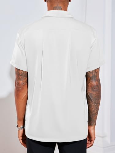 Runcati Mens Luxury Satin Silk Dress Shirts Casual Button Down Short Sleeve Prom Party Wedding Shirt3