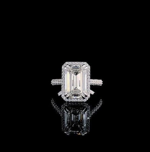 Shankar Jewels 4.00Ct Emerald Cut Lab Created Diamond Halo Engagement Ring, 14K White Gold Finish, 925 Sterling Silver