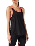 Una marca de Amazon Amazon Essentials Camiseta Deportiva de Doble Capa Mujer, Negro/Naranja Coral Brillante, XL