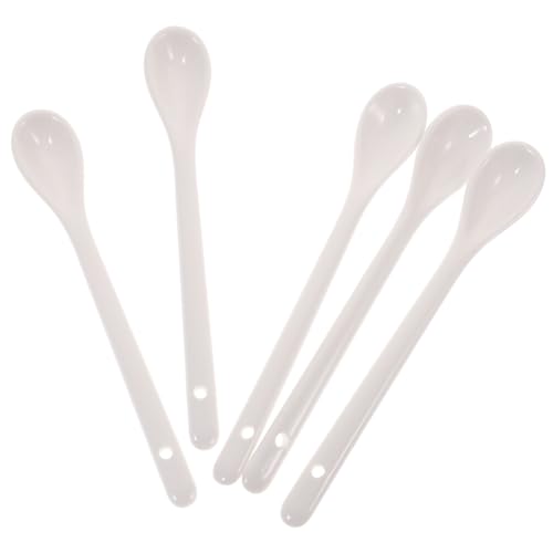 AUTSUPPL Lot de 5 cuillères en porcelaine durables avec long manche – Cuillères en céramique idéales pour la soupe – Porridge et beau design pour la...