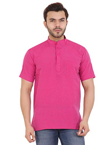 Image of LATEST CHIKAN Men's Cotton Regular Striped Short Kurta Half Sleeves - NP-SK-PNT