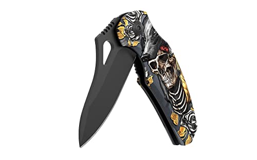 Pocket Knife, SHARKNIGHT Mini EDC Folding Knife 2.75 inch 440C stainless steel Blade Built-In Skull Camo Coated Aluminum Handle for Survival Outdoors Sport Camping Gift for Me