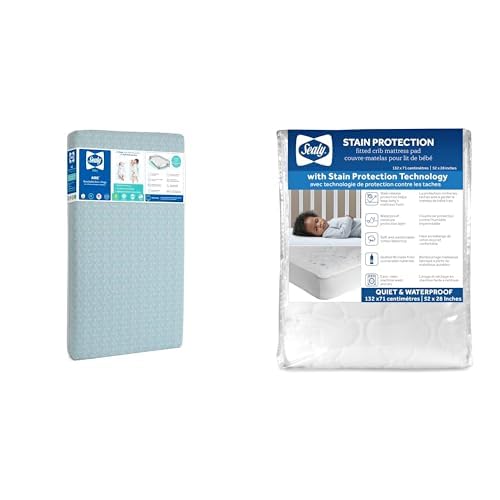 Bundle of Sealy Baby Airie 2 Stage Breathable Crib Mattress+ Sealy Baby Stain Protection Waterproof Crib Mattress Protector