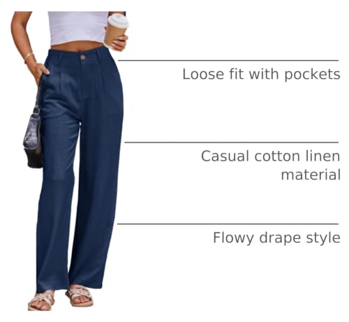 heipeiwa Women's Linen Casual High Waist Wide Leg Straight Dress Cotton Linen Pants Button Trousers by heipeiwa - Used condition - US$31.09