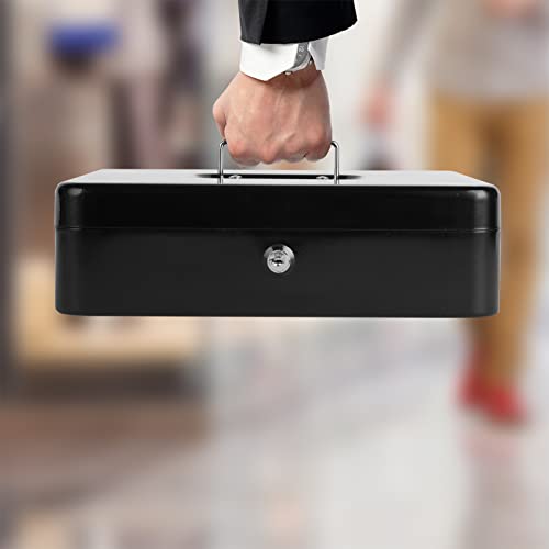 Sumerfnt Cash Box with Money Tray and Lock Money Box for Cash, Metal Locking Cash Box - 11.8" x 9.4" x 3.54" Black - Thumbnail 7