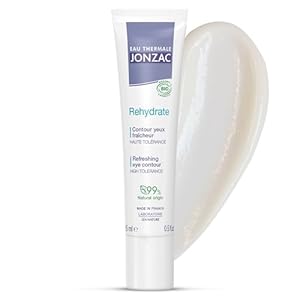Eau Thermale Jonzac Rehydrate Organic Refreshing Eye Contour Cream – Soothing Hydration with Hyaluronic Acid For Dark Circles -For Sensitive Skin 0.5 Fl Oz