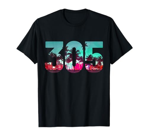 Miami 305 Area Code Florida Vintage Palm Trees Pride Retro T-Shirt Small