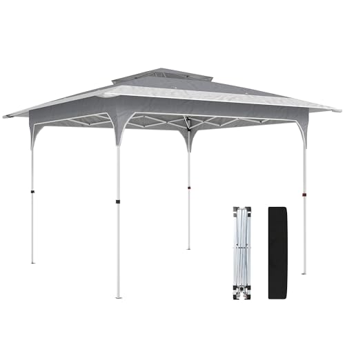 Outsunny 3.5 x 3.5 m Pop-Up Gazebo with Central Lock, UPF50+ 2-Tier Outdoor Party Tent Canopy for Weddings & Events with Adjustable Height, Carry Bag, Dark Grey