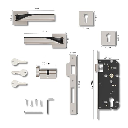 Image of GLOXY Heavy Duty Door Lock for Main Door, Mortise Door Lock for Home, Handle Set for Bedroom, Mortise Handle Set with 3 Brass Keys | Satin & Black Finish (2 Years of Warranty, Pack of 1)