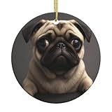 Niedlicher hübscher Mops-Druck, personalisierbar, Keramik, rund, goldfarbene Schnur, personalisierte Urlaubsdekoration für Zuhause, Einzelhandel, Hochzeit
