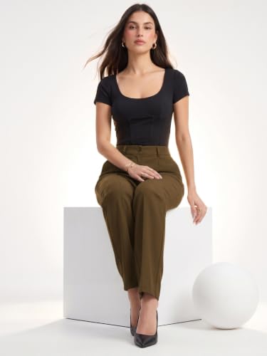 Image of Selvia Women's Solid Straight Fit Trousers, Front Pleated Formal Pants