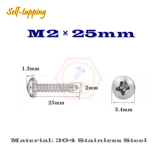 100 tornillos autorroscantes M2x25 mm acero inoxidable miniatura 2