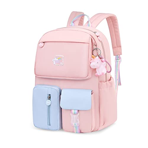 SONARIN Grundschulrucksack für Mädchen,Wasserdichter Leichter Große Kapazität Schulranzen Kinderrucksack Dauerhaft Mädchen Grundschule Ranzen Schulrucksack Büchertasche für Kinder(Rosa & Blau) Cover