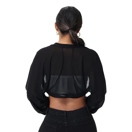 Women’s Sheer Bolero Shrug for Dresses Mesh Tulle Shrug Formal Cover Ups Sheer Shawl Long Puff Sleeve3