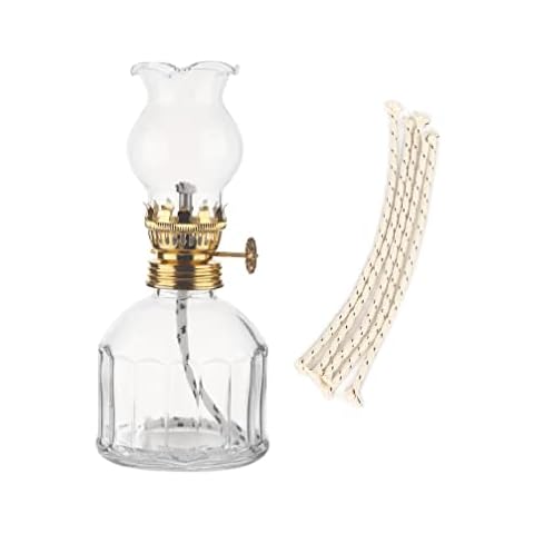 amanigo 7in Small Glass Transparent Indoor Oil Lamps For Kitchen Bedroom Desktop Night Light With 5 Wicks Emergency Oil Paraffin Lights Cover