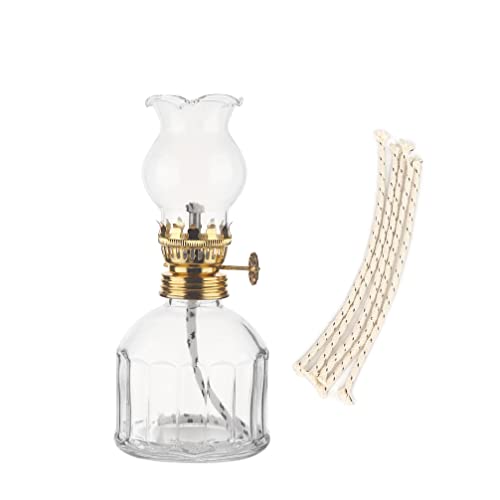 7in lámparas de Aceite de Interior Transparentes de Vidrio pequeño for la luz de la Noche de la Mesa de la Cocina con 5 Luces de parafina de Aceite de Emergencia de mechas Cover