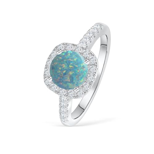 Silwan Opal Ring for Women S925 Sterling Silver/10K 14K 18K Round Opal Engagement Wedding Rings for Women Wife Her4