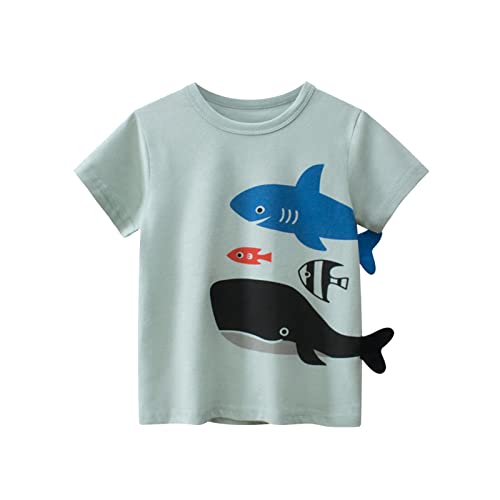 Toddler Kids Girls Boys Shark Cartoon 3D Prints Loose Tops Soft Short Sleeve T Shirt Big Boys Winter (Green, 8-9 Years)2