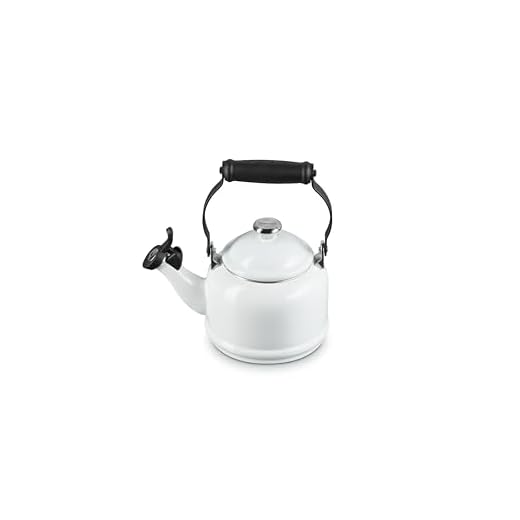 Le Creuset Enamel On Steel Demi Tea Kettle with Metal Finishes, 1.25 qt., White