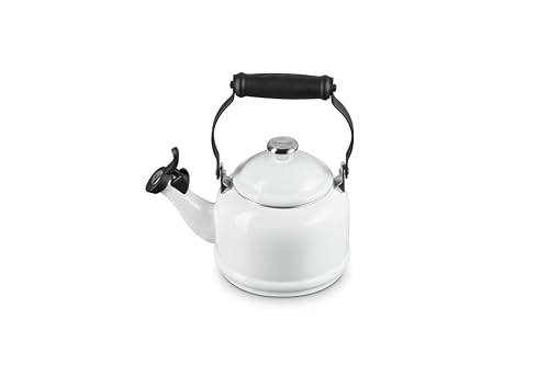 Le Creuset Enamel On Steel Demi Tea Kettle with Metal Finishes, 1.25 qt., White