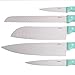 Oster Evansville 14 Piece Stainless Steel Cutting Kitchen Knife Cutlery Set with Wooden Block Holder and Knife Sharpener, Turquoise