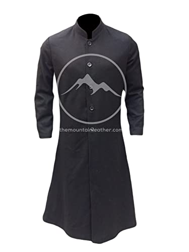 Mountain Leather The Matrix Coat Neo Keanu Reeves Gothic Trench Long Ruffle Black Fall Jacket Men (3Xl) #TOP1