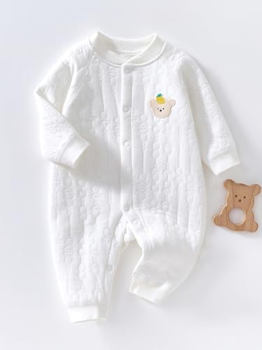 Babyfond Baby Bodysuit Unisex Kinder Wickelbody Baby Kleinkind Body, Neugeborenes Baumwolle Bodysuit mit Hut, 100% Baumwolle Kleinkind Homewear (white, 1-3M)