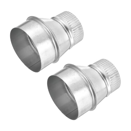 Image of sourcing map 2 Pcs Eccentric Duct Reducer (100mm to 75mm) - Galvanized Steel Crimped End Ducting Adapter Increaser Round Air Duct Connector for HVAC Ventilation, Silver