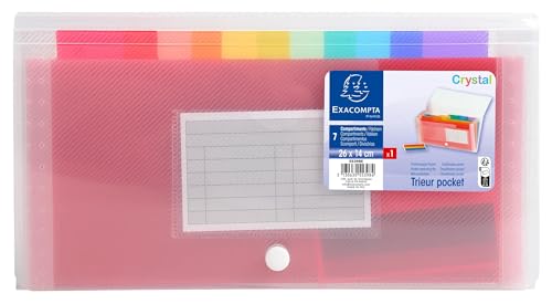 Exacompta - Réf. 55398E - Carton de 5 trieurs valisette midi Crystal - couverture et intérieur en PP - dos extensible - fermeture par bouton poussoir - 7 compartiments - dim 26x14 cm - cristal