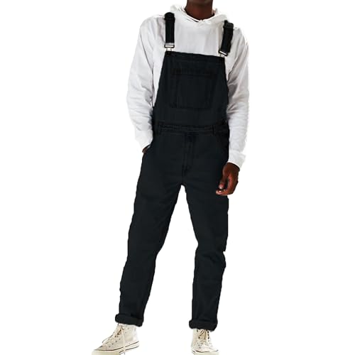 Regular Fit Overall Flex Workwears Men's Denim Bib Overalls Big and Tall Pockets Jumpsuits (Black,Large)