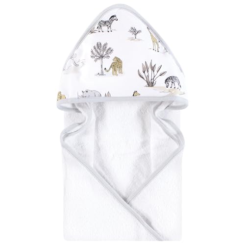 Image of Hudson Baby Cotton Animal Face Hooded Towel, Neutral Safari World, One Size