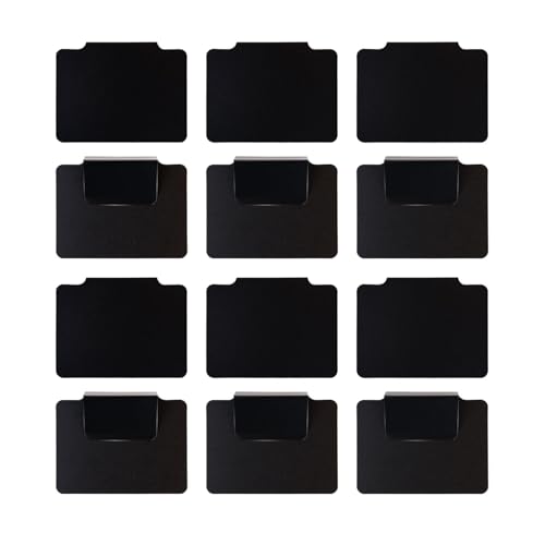12 Pieces Basket Labels Clip Set for Storage Bin Plastic Basket Bins Label for Pantry Organization Box PVC Removable Chalkboard Baskets Label Kitchen Clips Black Label Holders Basket Tags (Black)