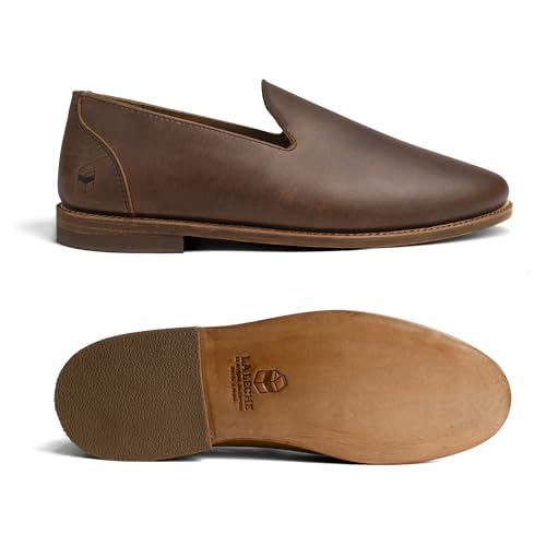 Image of The Montana, Leather Slip On Loafers, Business Casual Shoes for Men, Mens Dress Sneakers, Men's Boat Shoe, Slipper & Moccasins Alternative, Comfortable Dressy Brown & Black, Non Slip Work Loafer