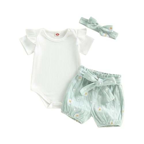 Image of Thorn Tree Summer Baby Girl Clothes Short Sleeve Tops Romper Daisy Infant Shorts Toddler Girls Outfits Cute Newborn Outfit