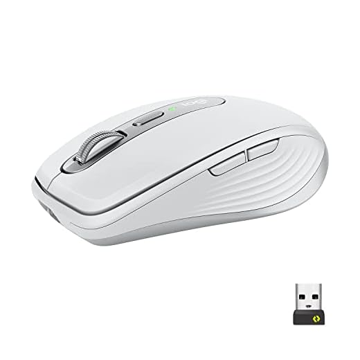 Logitech MX Anywhere 3 for Business - Souris compacte - Sans fil, défilement rapide, suivi sur toutes surfaces, rechargeable, récepteur USB Logi Bolt, Bluetooth, Windows/Mac/iPadOS - Gris pâle