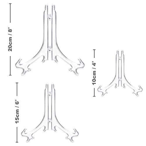 Thyores 6-Pack Plastic Easels, 4/6/8 Inches Clear Easel Display Stand/Plate Holders To Display Pictures, Items #TOP1