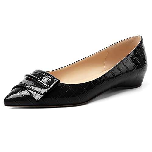 Eldof Loafer Flats for Women Pointed Toe Slip On Comfortable Ballet Flats Shoes with Bow for Office Casual Work Dress