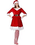 Kofero Mrs. Claus Costume for Women Christmas Santa Costume Dress Adult Plus Size Miss 5PCS Red Cosplay Outfit Xmas Party