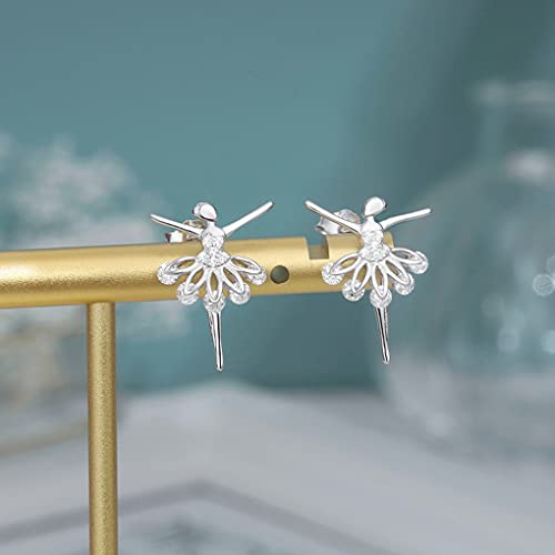 Sluynz 925 Sterling Silver Dancer Earrings Stud For Women Girls Ballet Earring Dancing Ballerina Earring Stud (Platinum Plated) #TOP3