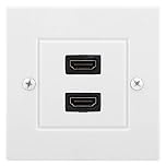 Akozon HDMI Wall Panel, HDMI Wall Socket, White Dual Port HDMI Wall Plate Panel Faceplate Wall Plate HDMI Socket Plug Jack Outlet Decorative Face Cover Mount Panel for Hotel Home Office Building