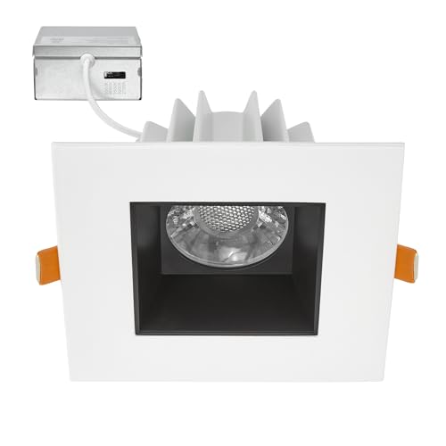 Maxxima 4" Anti-Glare LED Square Downlight, 1200 Lumens, 5 CCT, White/Black