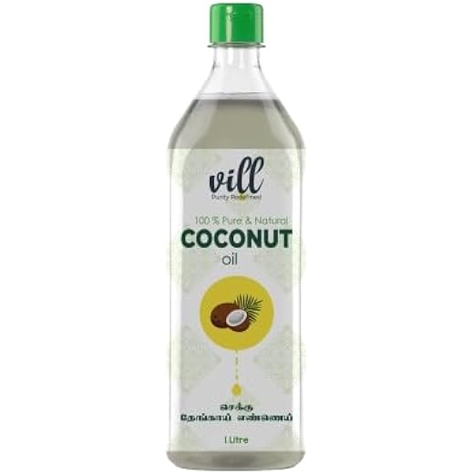 VILL Cold Pressed Coconut Oil 1L | 100% Natural, Pure & Cold Pressed | Edible Coconut Oil | Skin Care | 1 Litre Pure Coconut Oil - 1L | Natural | Nariyal Tel | Handpicked Sundried Coconuts | Multipurpose Oil