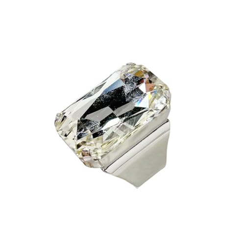 Sparkling Large Rectangle Rhinestone Open Statement Ring for Women Exaggerated Big Geometric Crystal Stone Thick Chunky Finger Adjustable Band Rings Wedding Brides Prom Party Cocktail Fashion Jewelry (Transparent)