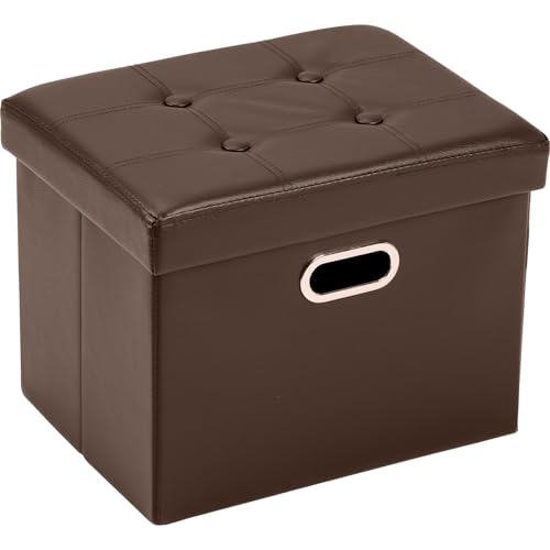 COSYLAND Folding Storage Ottoman Bench with Handles, 43x33x33 Centimeters Faux Leather Footstool and Ottoman, Living Room Storage Chest, Foot Rest Stool (Coffee) by COSYLAND - Used condition - CA$26.53