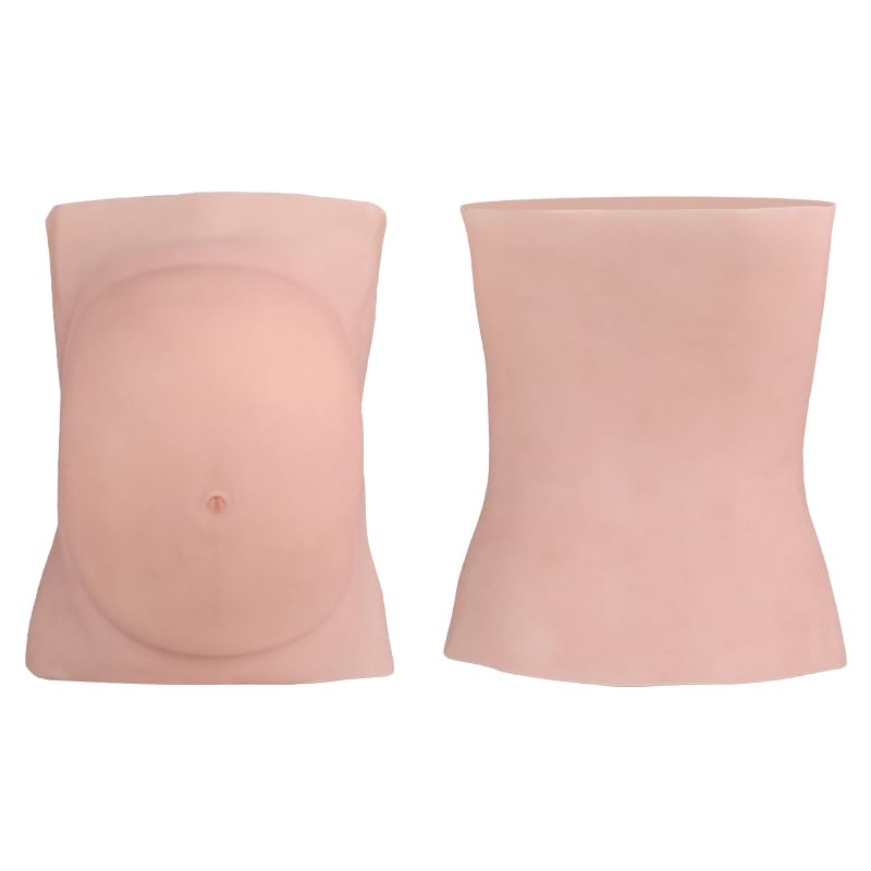 Fake Pregnant Belly Strap Artificial Lightweight Silicone Pregnant Belly Cotton Filled Belly Realistic Pregnancy Belly Prop Baby Bump Lifelike Skin Soft for Masquerade (Tan,6 Month)