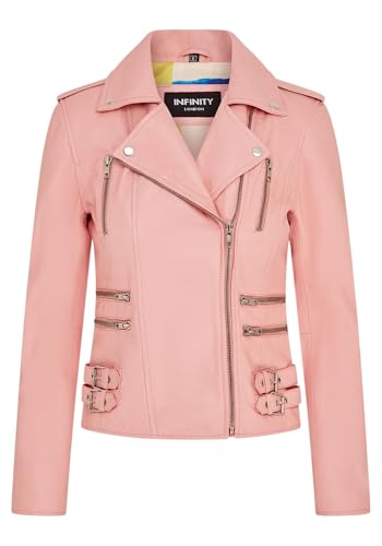 Infinity Leather Veste Motard Rétro Rose Bébé 100% Cuir Nappa Pour Femme