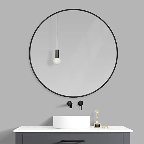 WWFF Espejo de Tocador de Pared Redondo Dorado Espejo de Baño Diámetro 50/60/70/80CM Moderna Espejo de Maquillaje Marco de Metálico (Color : B, Size : 50cm) Cover